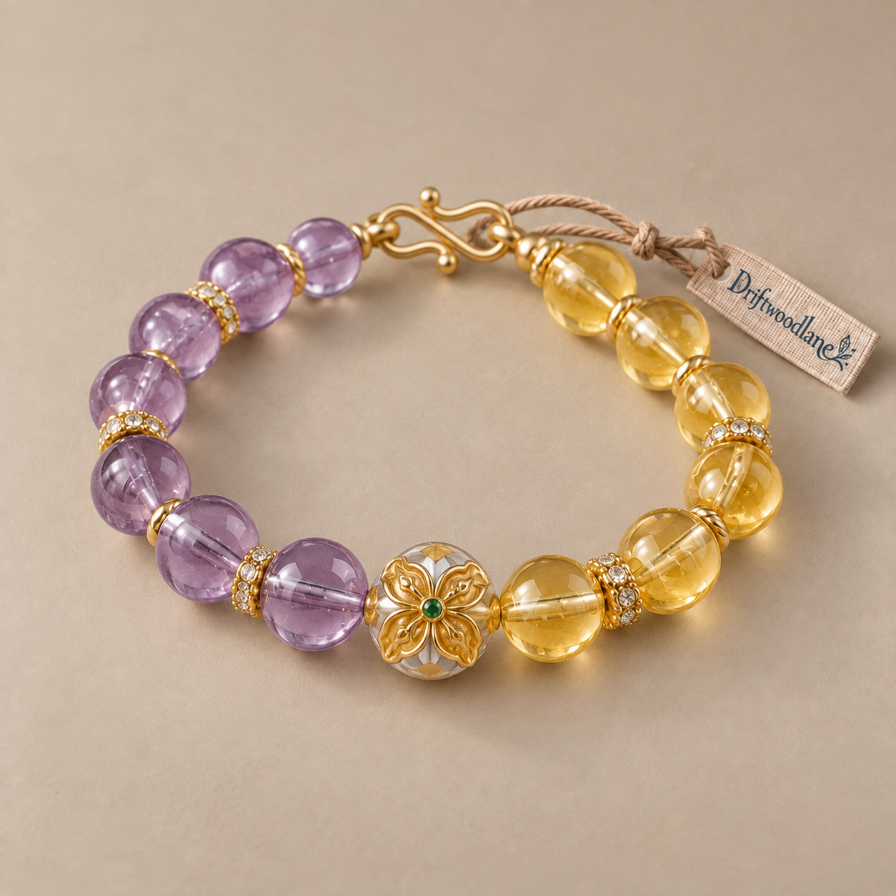 Pure Citrine & Amethyst Crystal Bracelet