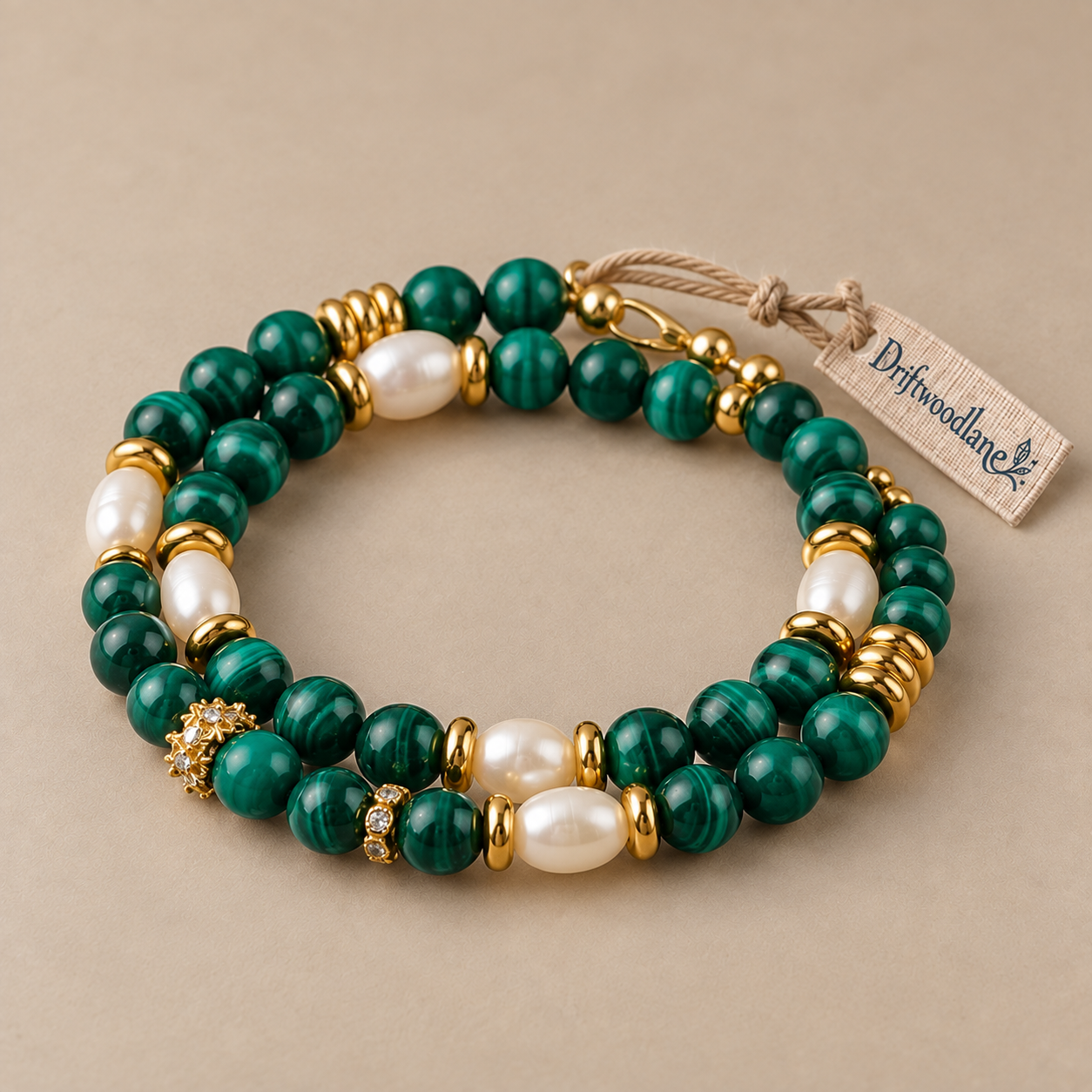 French Malachite & Freshwater Pearl Bracelet