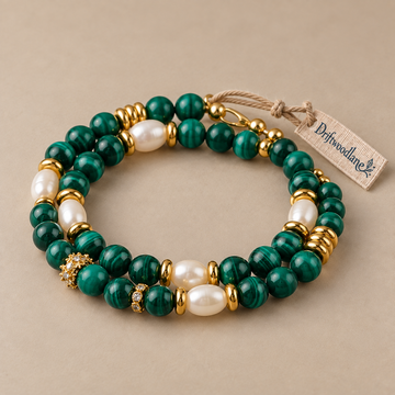 French Malachite & Freshwater Pearl Bracelet