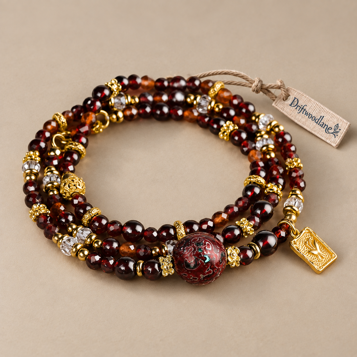 Burgundy Garnet & White Crystal Layering Bracelet