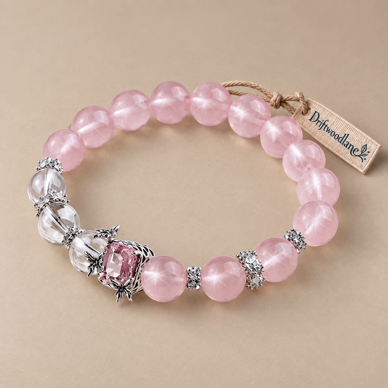 Starlit Rose Quartz & Clear Crystal Bracelet