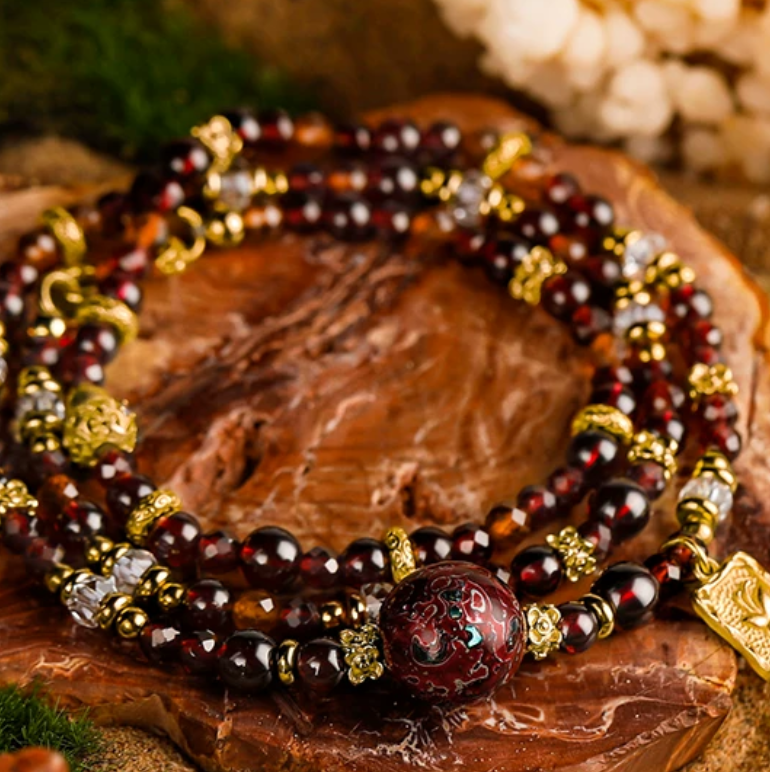 Burgundy Garnet & White Crystal Layering Bracelet