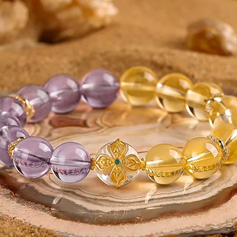 Pure Citrine & Amethyst Crystal Bracelet