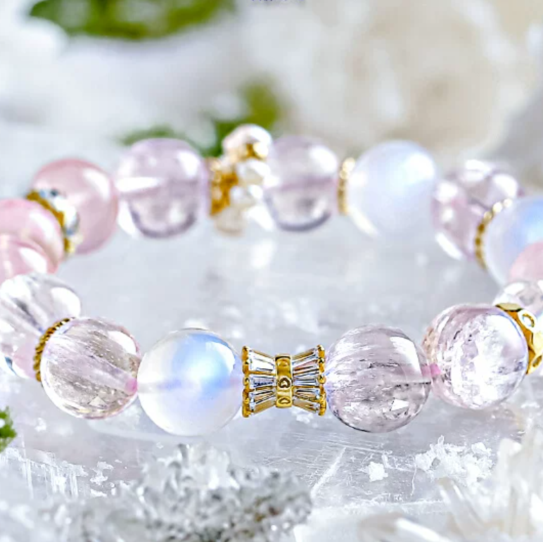 Starlit Rose Quartz & Moonstone Charm Bracelet