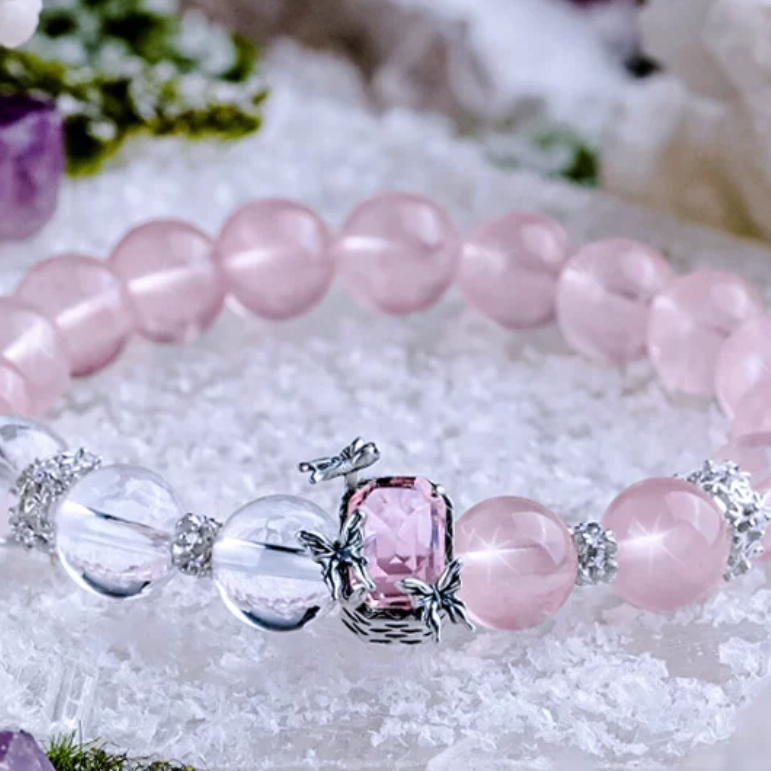 Starlit Rose Quartz & Clear Crystal Bracelet