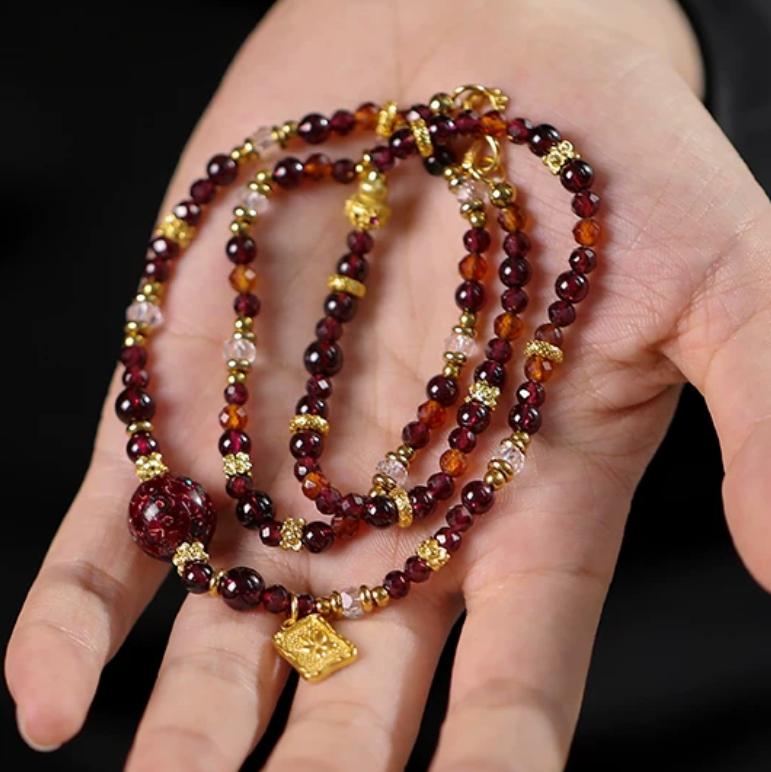 Burgundy Garnet & White Crystal Layering Bracelet