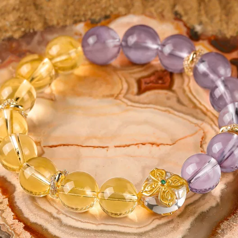 Pure Citrine & Amethyst Crystal Bracelet