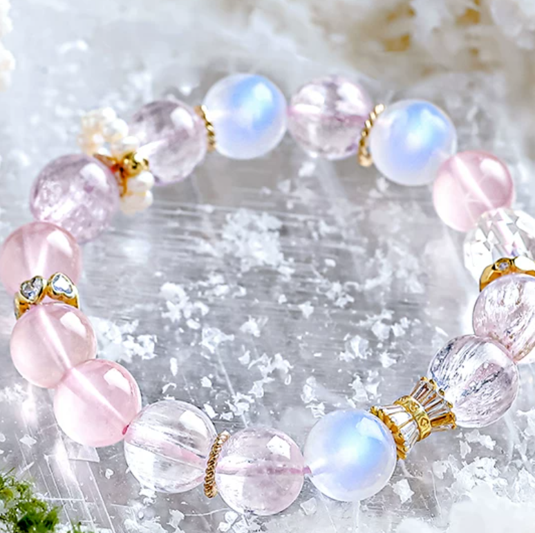 Starlit Rose Quartz & Moonstone Charm Bracelet
