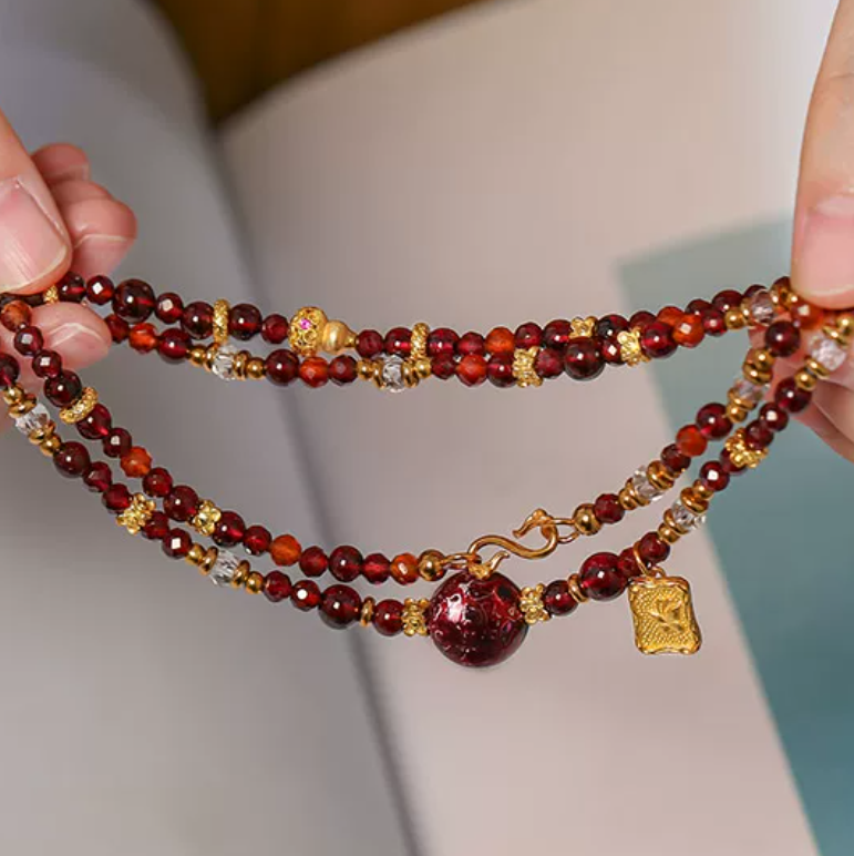 Burgundy Garnet & White Crystal Layering Bracelet