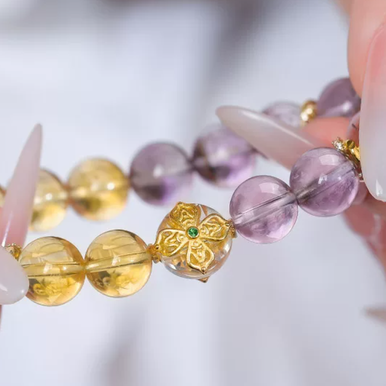 Pure Citrine & Amethyst Crystal Bracelet