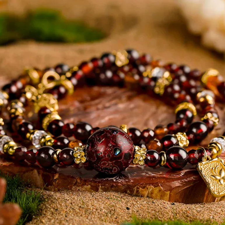 Burgundy Garnet & White Crystal Layering Bracelet