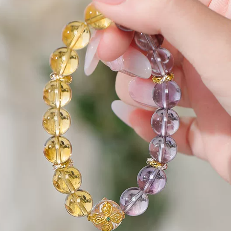 Pure Citrine & Amethyst Crystal Bracelet